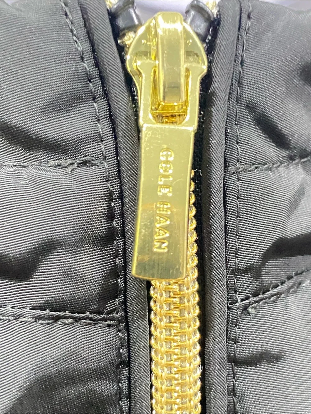 Cole Haan Women's Signature Hooded‎ Rain Jacket Black Gold Hardware Size XS